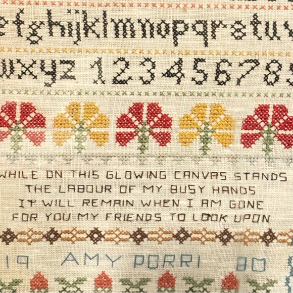 Vintage Framed Cross-stitch Needlepoint Alphabet Sampler Wall Hanging. - Picture 6 of 8